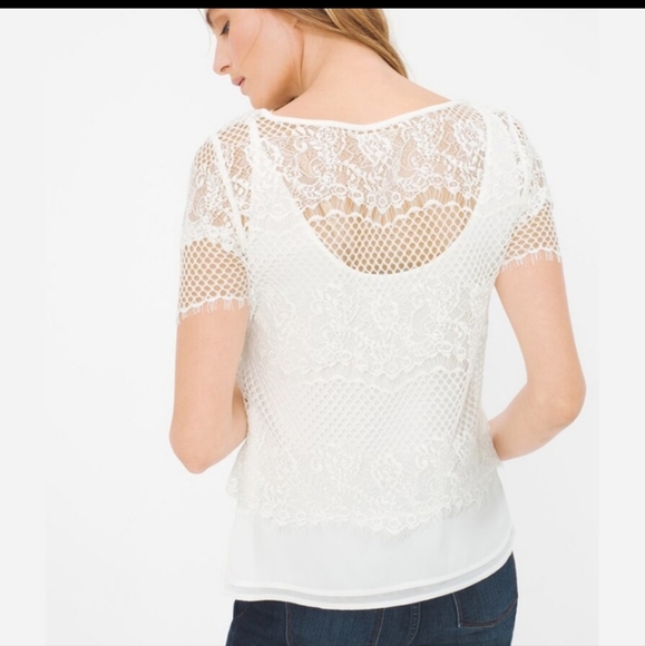 White House Black Market White Layered Lace Top/XS. - Picture 2 of 14